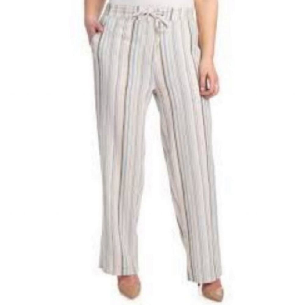 🚨NEW FOR CYNTHIA Linen Blend Striped Pull On Pants Plus Size 2X Pockets